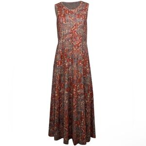 Peruvian Connection Art Print Abstract Jersey Sleeveless Maxi Dress Rust‎ Red XS